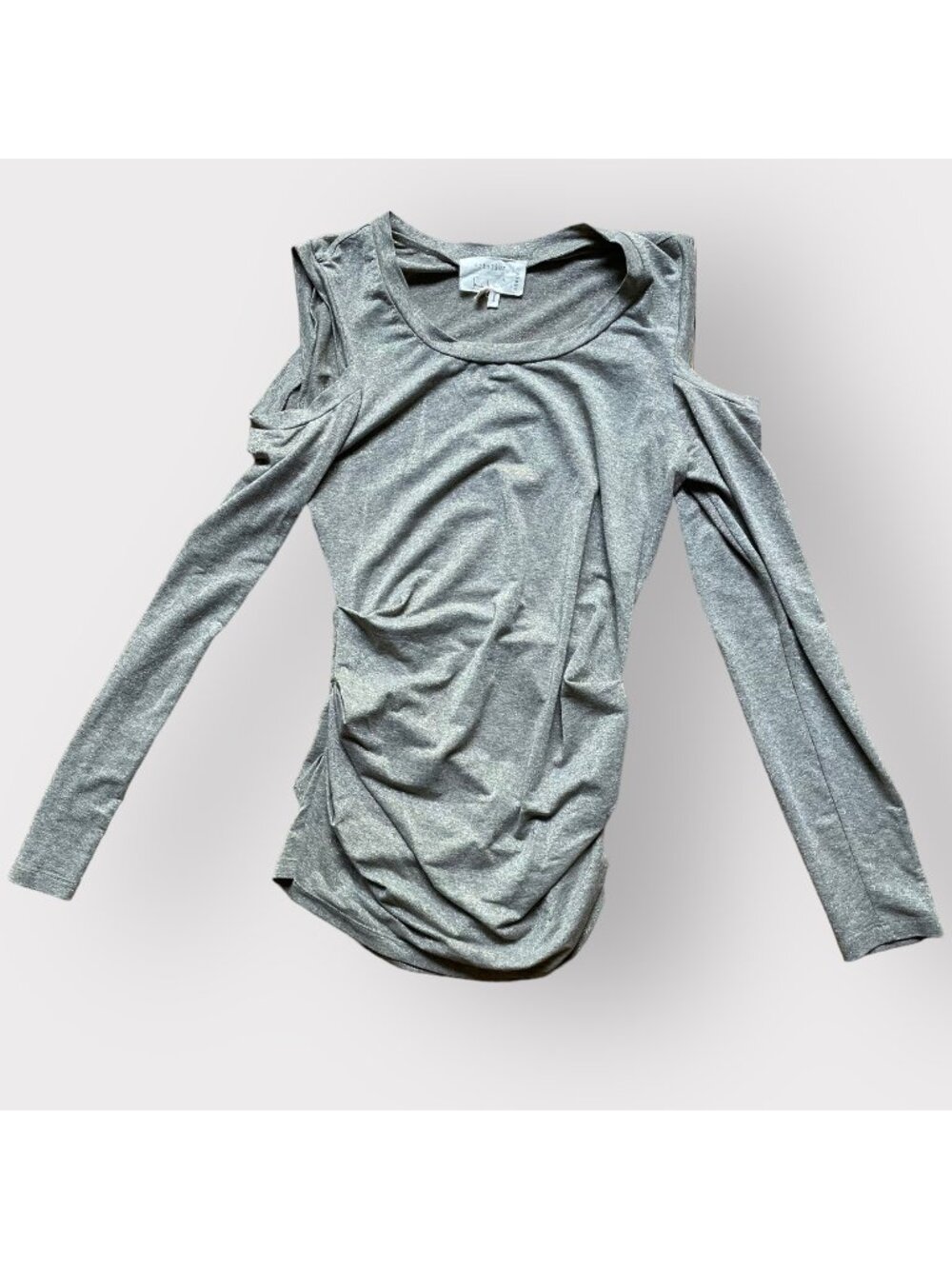 Artelier Nicole Miller Size M Silver Metallic Cold Shoulder Long Sleeve Top